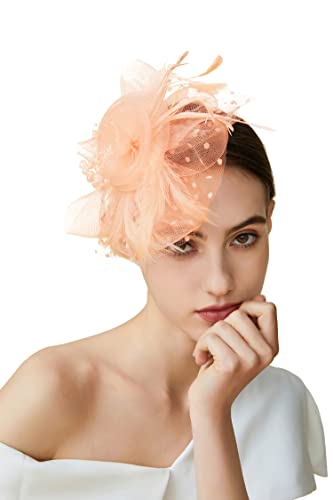BABEYOND Fascinators Hats for Women Tea Party Flower Tulle Bead Derby Hat - color: Champagne