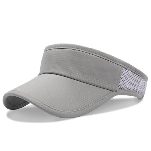 YAMEIZE Sun Visors for Women Men Wide Brim Running Golf Tennis Ponytail Sun Visor for Sport Summer - color: Light Grey