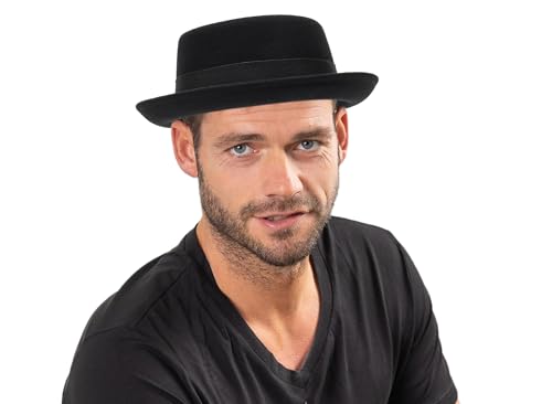 Men's Flat Top Pork Pie Hat - Wool Porkpie Fedora Hats Bowler Hat for Women