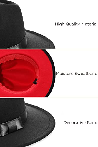 BABEYOND 1920s Fedora Hat for Men Gatsby Wide Brim Hat Felt Panama Cap - color: Black Red