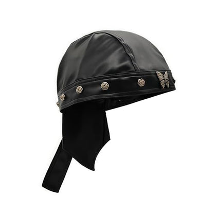 Leather Biker Skull Cap for Women Adjustable Skull Motorcycle Hat with Snug Fit, Stylish Biker Head Wrap & Riding Cap - color: Butterfly