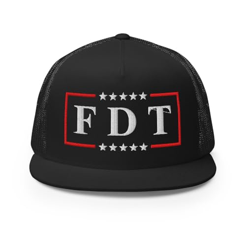 NX FDT Embroidered Flat Bill Trucker Hat High Crown Adjustable FDT Hat - color: Black