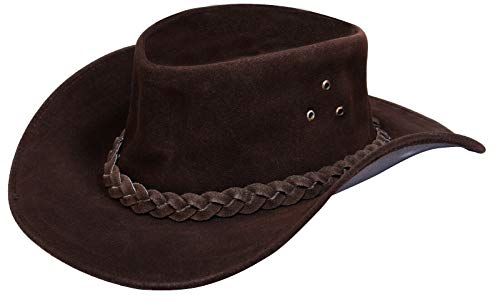 Australian Unisex Western Style Cowboy Outback Real Suede Leather Aussie Bush Hat - color: Brown, size: X-Large