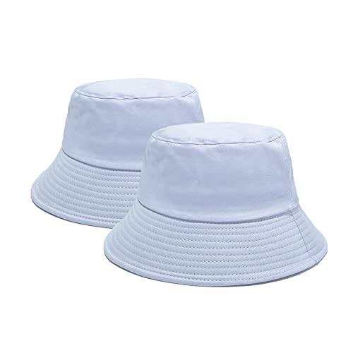 PFFY 2 Packs Bucket Hat for Women Men Cotton Hats Sun Beach Fishing Cap - color: 2 Packs White