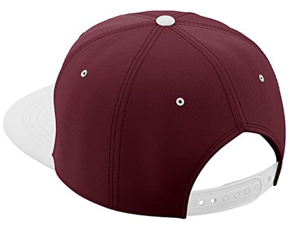 Daxton Classic Blank Snapback Flat Bill Visor Hat Cap One Size Adjustable Back - color: Burgundy White