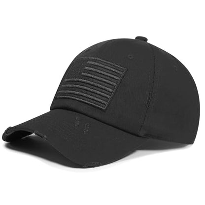 IIN American Flag Baseball Cap for Men Women Low Profile USA Army Tactical Operator Military Plain Dad Hat - color: Washed-black