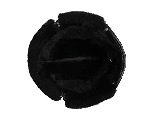 Unisex Shearling Sheepskin Aviator Russian Ushanka with Snap Hat Medium Solid Black
