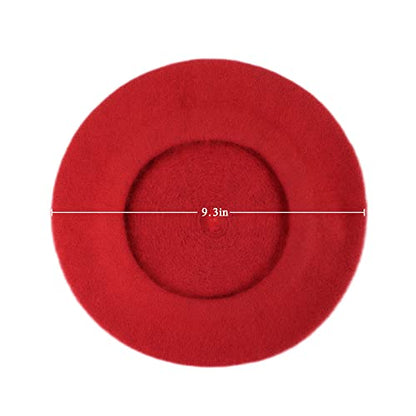 Wheebo Berets for Kids Wool French Beret Hats Artist Painter Hats for Little Girls Boys Solid Color Style - color: Red