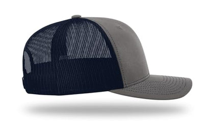 Richardson 112 Trucker Hat - Premium Blank Baseball Cap, Adjustable Snapback Hat - Structured Six Panel Richardson Blank Hats - color: Charcoal/ Navy