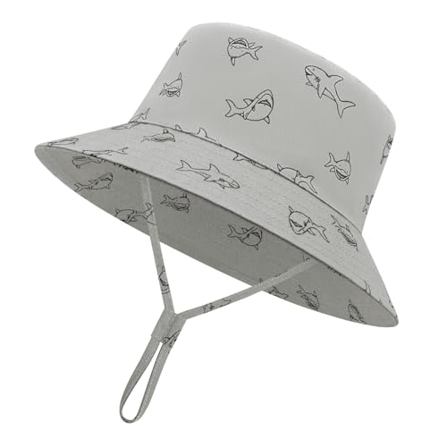 Sarfel Baby Sun Hat Toddler Sun Hat UPF 50+ Baby Bucket Hats Infant Toddler Beach Essentials Kids Summer Hats Boys Girls Cap - color: Grey Sharks, size: 6-12 Months