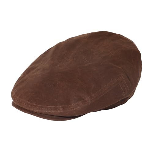 Newsboy Flat Cap for Men Waxed Cotton Cabbie Hats for Men Gatsby Irish Ivy Cap Summer Waterproof Golf Driving Hats - color: Brown-waterproof Waxed Cotton, size: Large