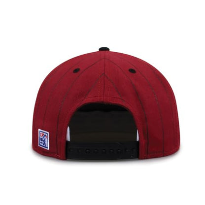 The Game NCAA Licensed, Arkansas Razorbacks Flat Brim Snapback Hat - color: Red/Pin Stripe