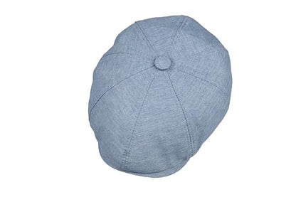 8 Panel Newsboy Cap – Linen Blend with 100% Cotton Lining - color: Blue, size: XX-Large