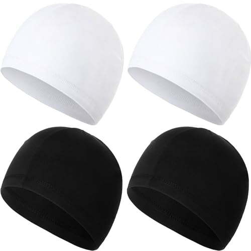 4 Pieces Skull Caps Running Cycling Beanie Hats Breathable Helmet Liner Sleep Hats for Men Women - color: M Black+black+white+white