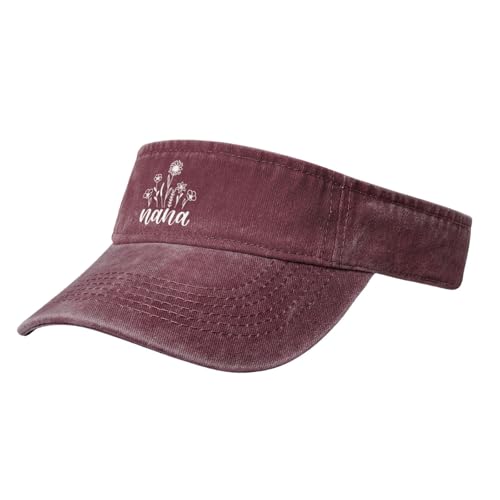 Women's Nana Floral Sun Visor Hat Black - Adjustable Empty Top Baseball Cap - for Sport Running Tennis Golf - color: Red