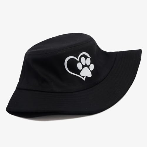 Bucket Hat Beach Sun Hat Fishing Hat for Women Men, Summer Outdoor Travel Packable Fisherman Hat - color: Heart Dog Paw Black