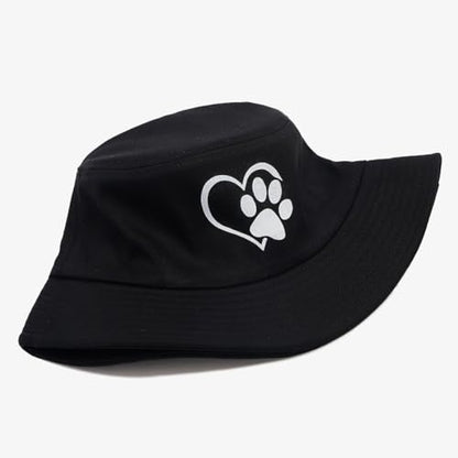 Bucket Hat Beach Sun Hat Fishing Hat for Women Men, Summer Outdoor Travel Packable Fisherman Hat - color: Heart Dog Paw Black