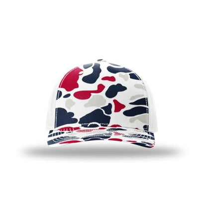 Richardson 112FP & 112PFP Classic Fit Five-Panel Snapback Trucker Cap |OSFM - color: Americana Duck Camo/White