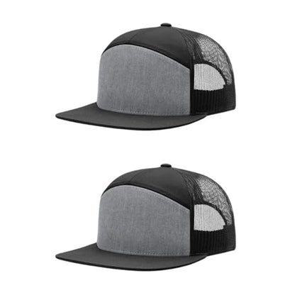 Richardson 168 Hi-Pro 7 Panel Adjustable Snapback Trucker Mesh Back Cap - color: Heather Grey/Black