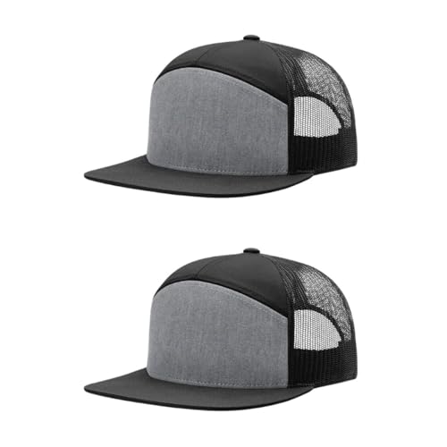 Richardson 168 Hi-Pro 7 Panel Adjustable Snapback Trucker Mesh Back Cap - color: Heather Grey/Black