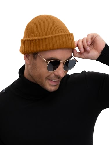 Wool Short Fisherman Beanie for Men Women Double Cuffed Skull Caps - color: 1pcs-golden Brown