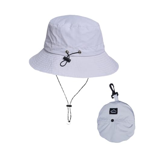 Honnesserry Bucket Hats for Woman Men Outdoor UV Sun Protection Hat Nylon - color: Light Grey