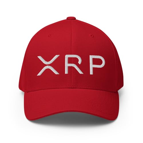 FX XRP Crypto Fitted Hat Embroidered Curved Bill Mid Crown Closed-Back Structured Twill Cap - color: Red, size: Small-Medium