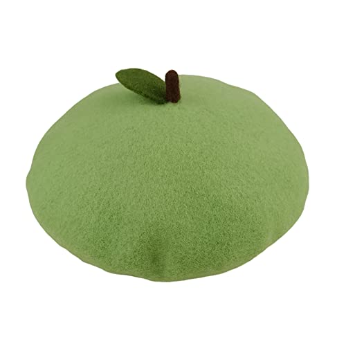 Handmade Wool Beret Hat French Style Needle Felt Flower Beanies Women Winter Autumn Cap - color: Green Apple, size: 7 1/8-7 3/8
