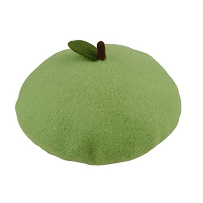 Handmade Wool Beret Hat French Style Needle Felt Flower Beanies Women Winter Autumn Cap - color: Green Apple, size: 7 1/8-7 3/8