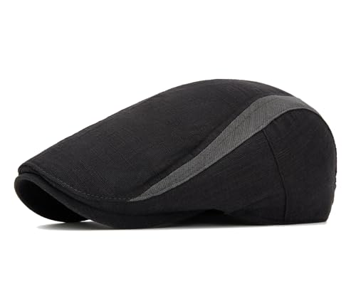 QHFHULV Newsboy Cap for Men Cotton Flat Gatsby Ivy Golf Cabbie Driving Hat - color: Color Block Black