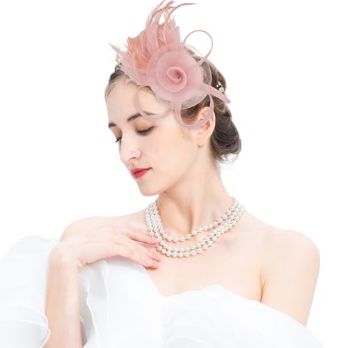 Tulle Flower Fascinators Hats for Women 2025 Derby Outfits for Women Tea Party Derby Hats - color: Nude