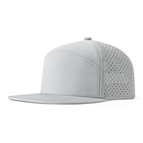 FEINION Men Laser Mesh Flat Brim Snapback Baseball Cap - color: Grey