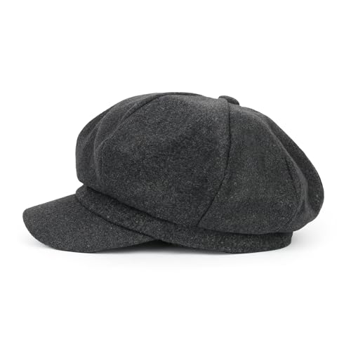 ililily Washed Cotton Newsboy Cabbie Cap Corduroy Duck Bill Flat Hunting Hat - color: Wool Dark Grey