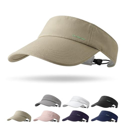 Sun Visor Hats for Women Men - Wide Brim Quick Dry Adjustable Hat - color: Khaki