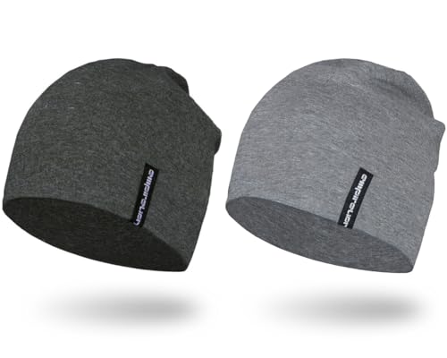 EMPIRELION Mens Running Beanie Hat, 9" Lightweight Helmet Liner Skull Cap - color: Dark Grey Mel. + Mid Grey Mel.