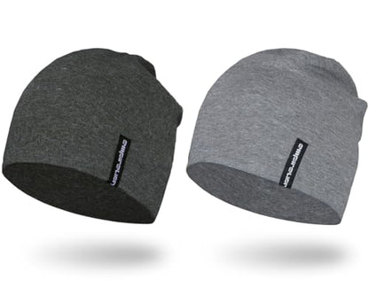 EMPIRELION Mens Running Beanie Hat, 9" Lightweight Helmet Liner Skull Cap - color: Dark Grey Mel. + Mid Grey Mel.