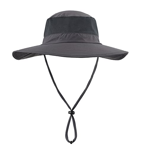 Home Prefer Outdoor UPF50+ Mesh Sun Hat Wide Brim Fishing Hat with Neck Flap Sun Hat for Men Women - color: Dark Gray