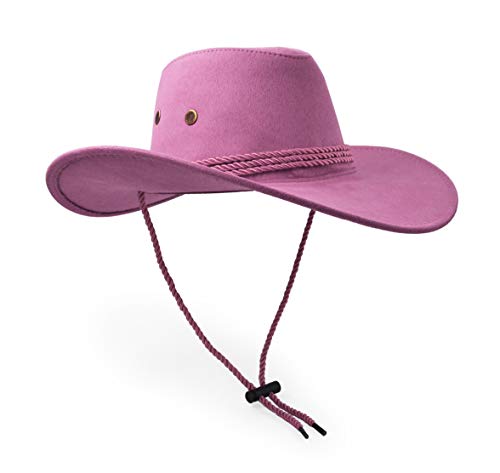 Cowboy Hat, Sun Hat Faux Felt Leather Suede Travel Cap Western Hat Outdoor Sun Protect - color: Pink