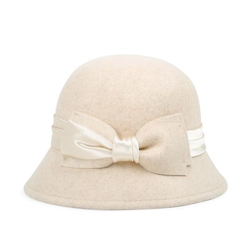 Women Cloche Felt Hat Winter Wool Bucket Hat Vintage Fedora Bowler Hat - color: 2-khaki
