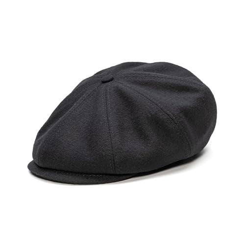 Sterkowski Shelby | 100% Wool Newsboy Cap for Men | Elegant 8 Panel Paperboy Hat - color: Black, size: 7