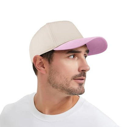 TOPTIE 5 Panel Trucker Hat Snapback Adjustable Cotton Sun Cap for Men - color: Pink Beige