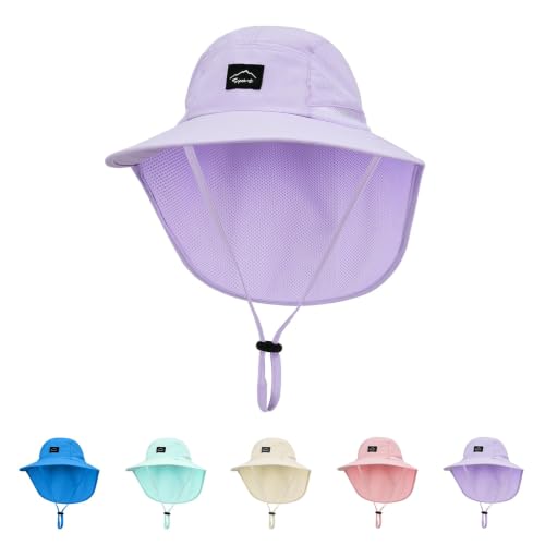 ZOORON Kids Sun Hat with Neck Flap Beach Fishing Bucket for Boys Girls - color: Purple
