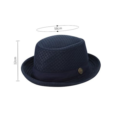 XGOPTS Unisex Summer Mesh Straw Porkpie Hat Trilby Jazz Fedora Panama Hats - color: Dark Blue