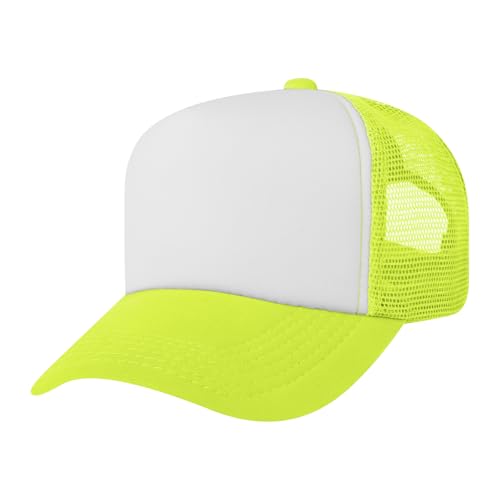 TOPTIE Kids Trucker Hat 5-Panel Foam Front Snapback Cap (Ages 3-7) - color: Neon Yellow/White