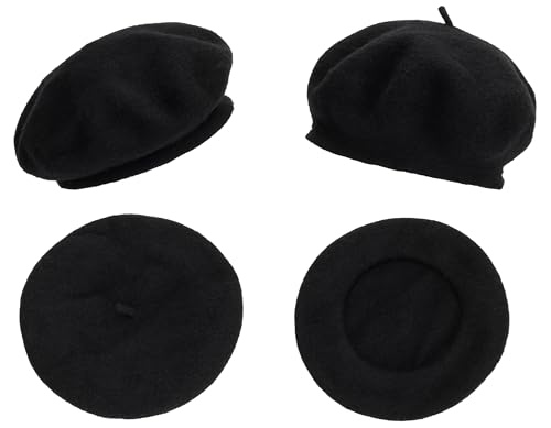 French Beret Hat for Women Solid Beanie Cap Stretchable Winter Warm Beret - color: Black