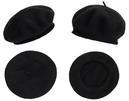 French Beret Hat for Women Solid Beanie Cap Stretchable Winter Warm Beret - color: Black