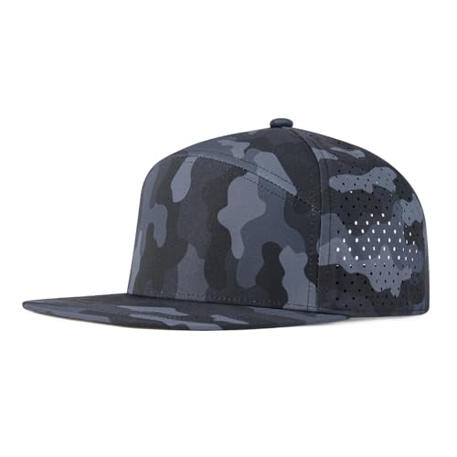 FEINION Men Laser Mesh Flat Brim Snapback Baseball Cap - color: Grey Camouflage
