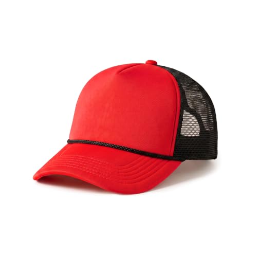 CHOK.LIDS Blank Foam Trucker Hat, Retro Mesh Rope Snapback Cap, Men Women - color: Curved Brim (Red/Black)