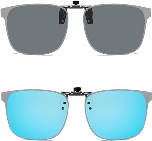 Clip on Flip up Polarized Lens For Prescription Glasses UV Protection Sunglasses (Clear lenses not Polarized) - color: Am05 Greyblue