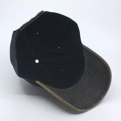Heavy Washed Coated Canvas Wax-Look Adjustable Low Profile Men Women Baseball Cap - color: Canvas Dark Brown/Black